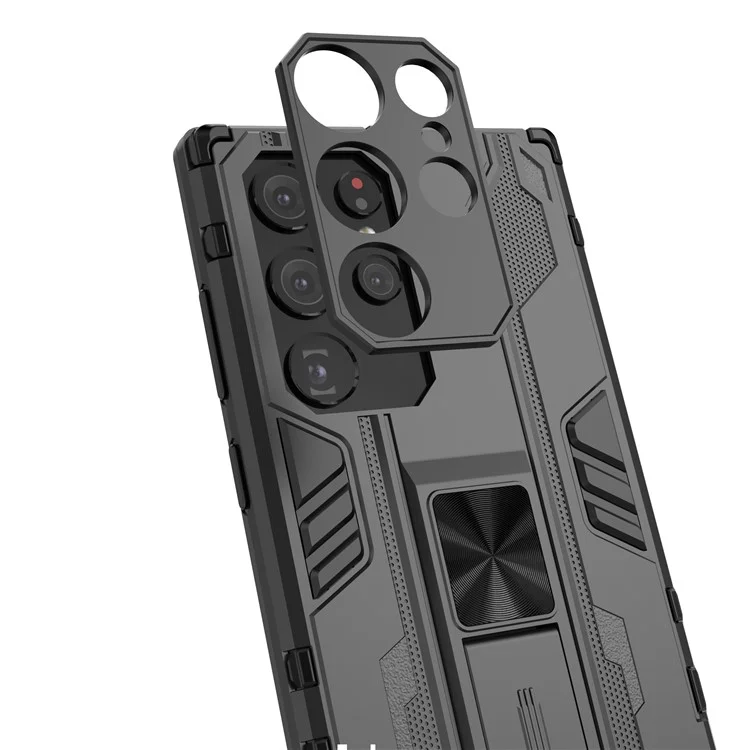 Hard PC Anti-Fingerprint Hard PC + Soft TPU Shockper Phone Cope с Kickstand Для Samsung Galaxy S22 Ultra 5G - Серебряный