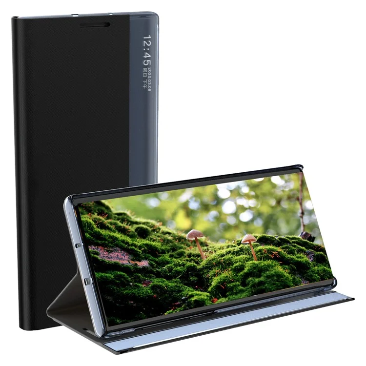 Pour Samsung Galaxy S22 Ultra 5G Anti-drop Stand Folio Cover PU Leather View Window Phone Case - Noir