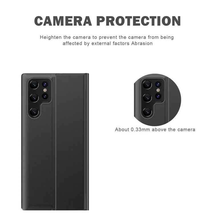 Pour Samsung Galaxy S22 Ultra 5G Anti-drop Stand Folio Cover PU Leather View Window Phone Case - Noir