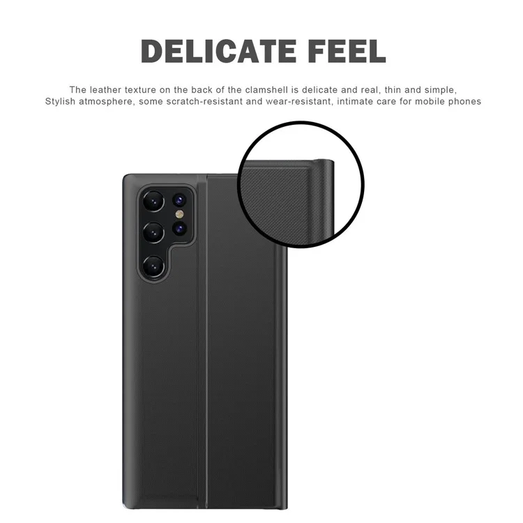 Pour Samsung Galaxy S22 Ultra 5G Anti-drop Stand Folio Cover PU Leather View Window Phone Case - Noir