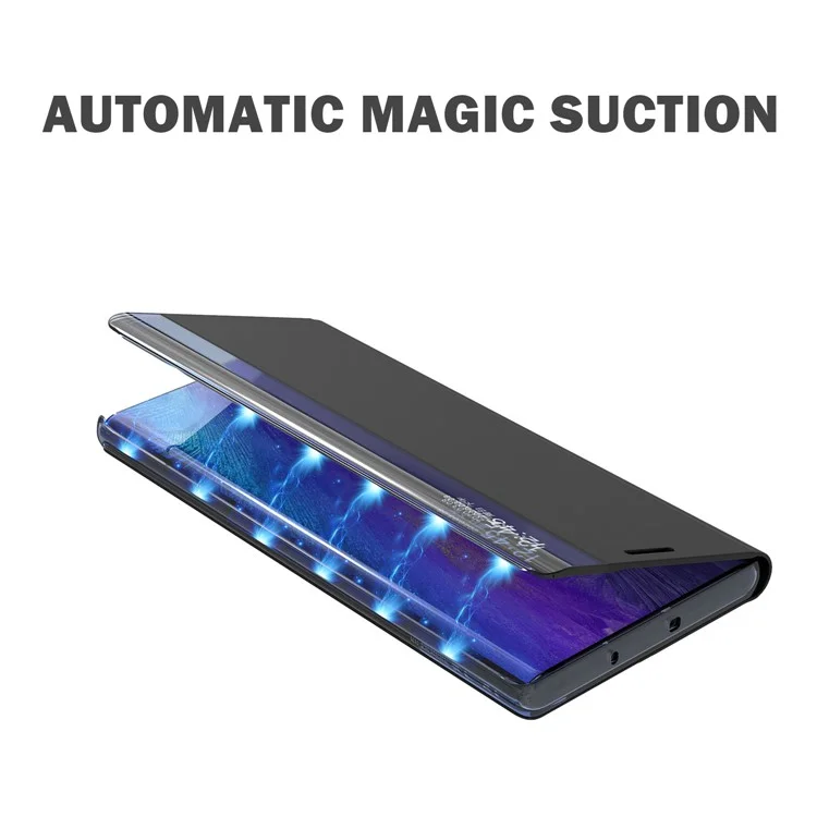 Pour Samsung Galaxy S22 Ultra 5G Anti-drop Stand Folio Cover PU Leather View Window Phone Case - Noir