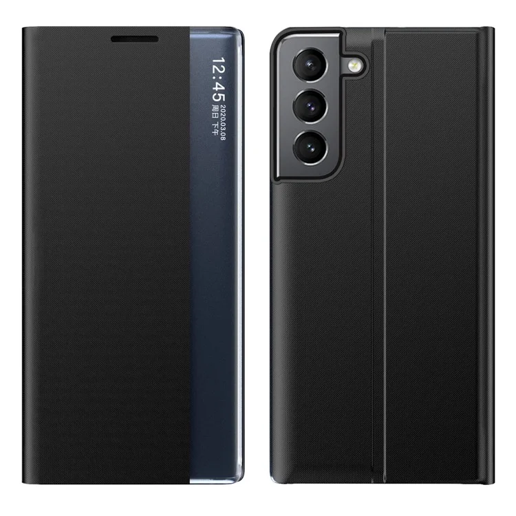 Pour Samsung Galaxy S22+ 5G View Window Anti-fall Case PU Leather Auto-absorbed Stand Phone Cover - Noir