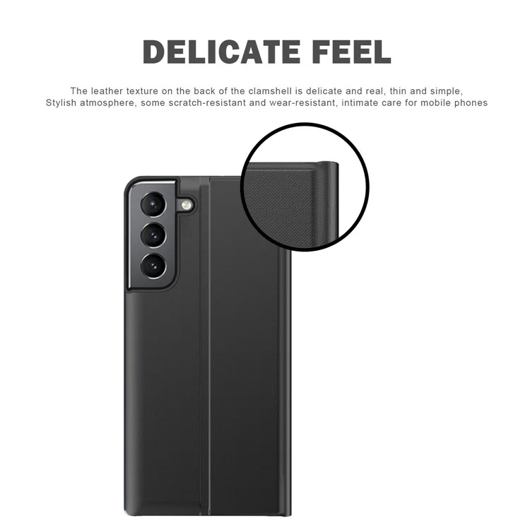 Pour Samsung Galaxy S22+ 5G View Window Anti-fall Case PU Leather Auto-absorbed Stand Phone Cover - Noir