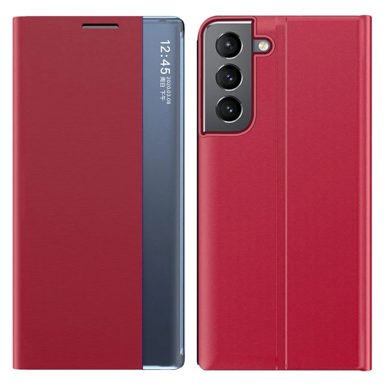 Para Samsung Galaxy S22+ 5G View Window Antifall Case PU Couro Auto-absorvido Por Telefone Tampa do Telefone - Vermelho