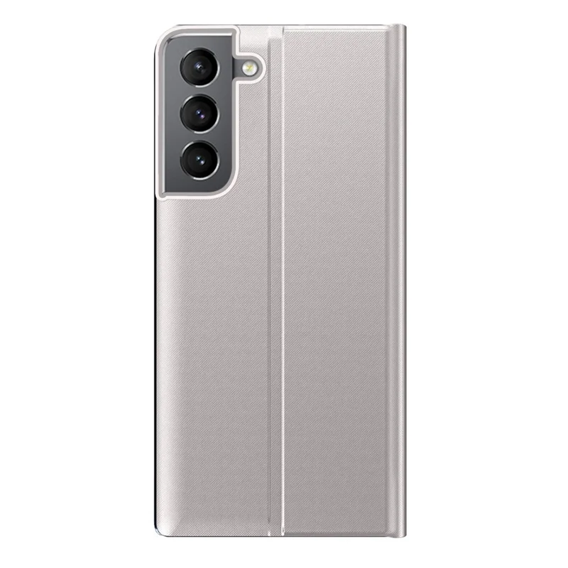 For Samsung Galaxy S22+ 5G View Window Anti-Fall Case PU Leather Auto-Absorbed Stand Phone Cover - Silver