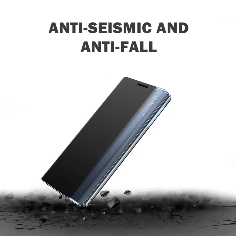 For Samsung Galaxy S22+ 5G View Window Anti-Fall Case PU Leather Auto-Absorbed Stand Phone Cover - Blue