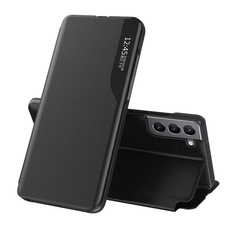 Conception de support de fenêtre intelligente Smart View Design de folio en cuir PU anti-chute pour Samsung Galaxy S22 5G - Noir