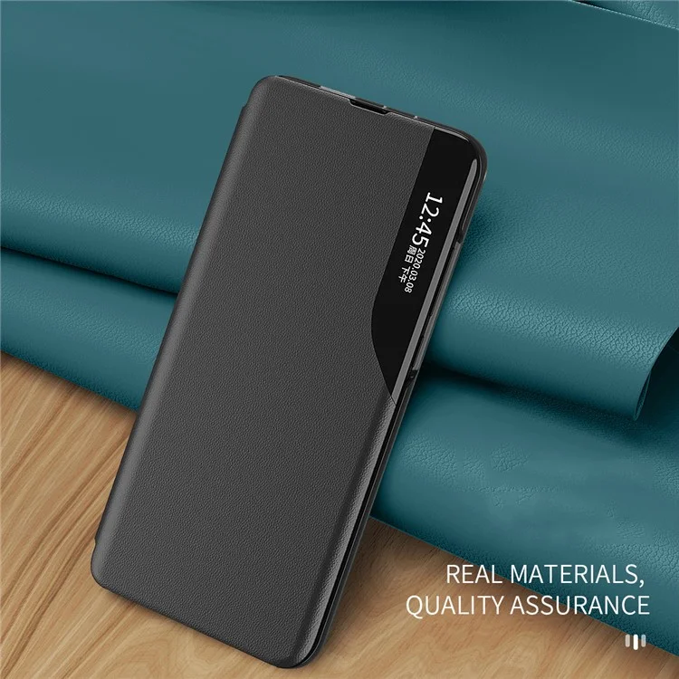 Conception de support de fenêtre intelligente Smart View Design de folio en cuir PU anti-chute pour Samsung Galaxy S22 5G - Noir