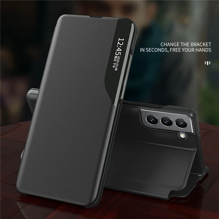 View Smart Window Stand Design Case PU Leather Light Slip Flip Cover Pour Samsung Galaxy S22 + 5G - Rouge