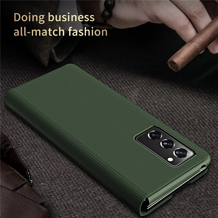 PU Leather Coated PC Case with Kevlar Carbon Fiber Texture for Samsung Galaxy Z Fold2 5G - Green