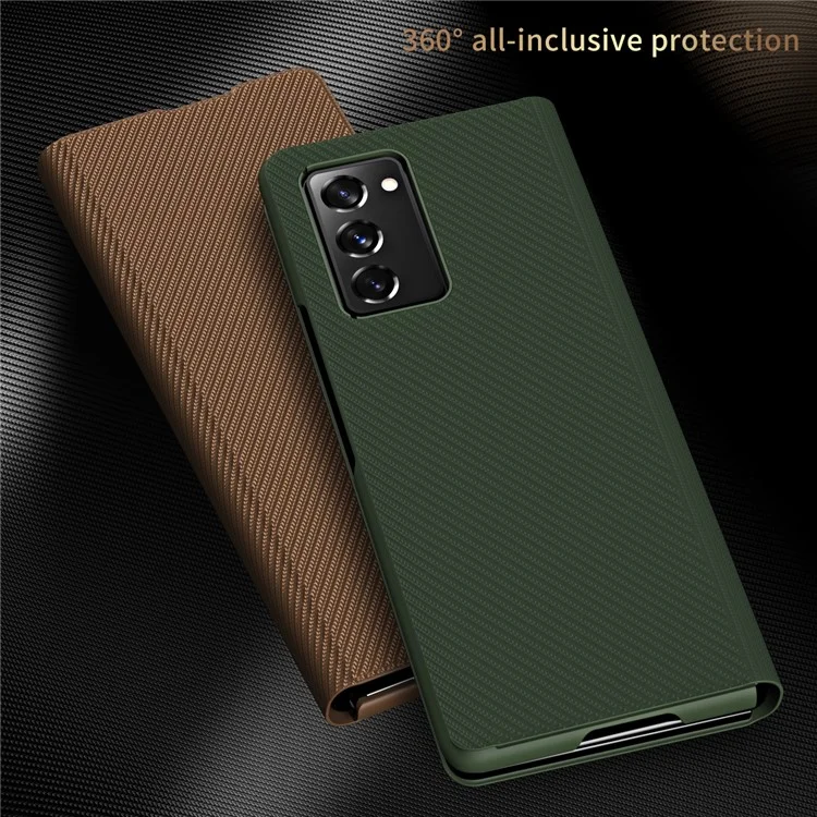 PU Leather Coated PC Case with Kevlar Carbon Fiber Texture for Samsung Galaxy Z Fold2 5G - Green