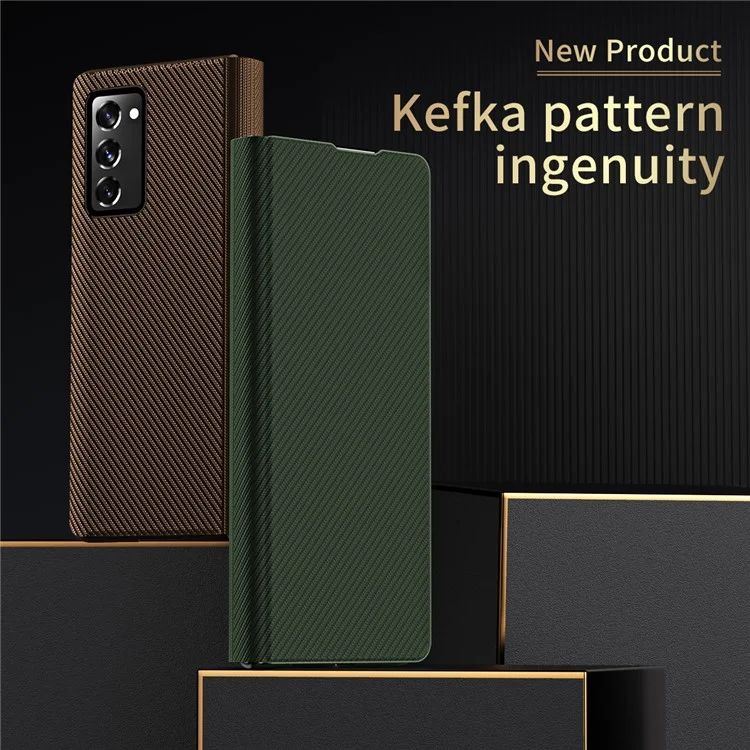 PU Leather Coated PC Case with Kevlar Carbon Fiber Texture for Samsung Galaxy Z Fold2 5G - Green