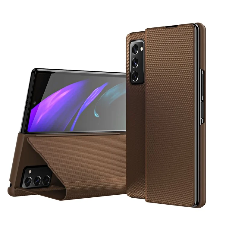PU Leather Coated PC Case with Kevlar Carbon Fiber Texture for Samsung Galaxy Z Fold2 5G - Brown
