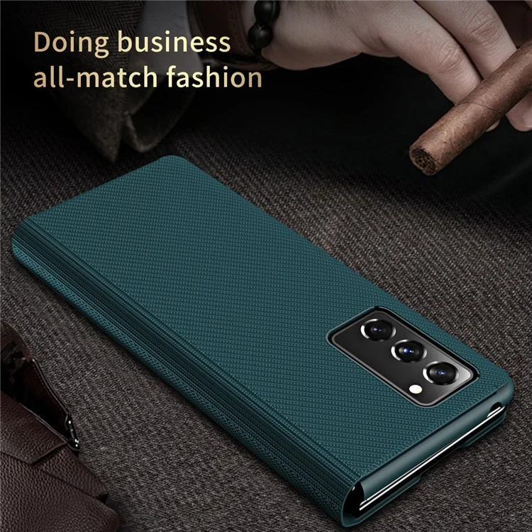 PU Leather Coated PC Case with Kevlar Carbon Fiber Texture for Samsung Galaxy Z Fold2 5G - Brown
