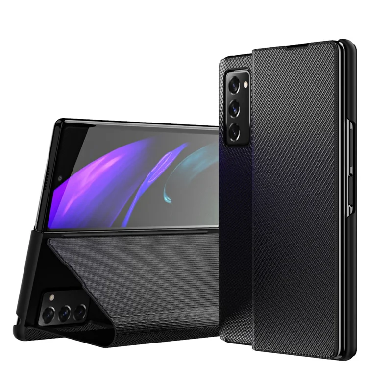 Custodia PC rivestita in pelle PU con texture in fibra di carbonio Kevlar per Samsung Galaxy Z Fold2 5G - Nero