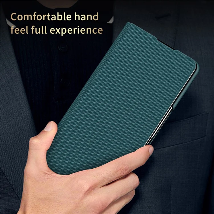 Custodia PC rivestita in pelle PU con texture in fibra di carbonio Kevlar per Samsung Galaxy Z Fold2 5G - Nero
