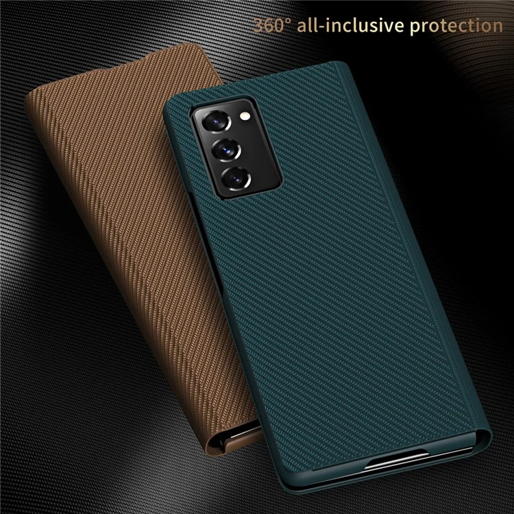 Custodia PC rivestita in pelle PU con texture in fibra di carbonio Kevlar per Samsung Galaxy Z Fold2 5G - Nero