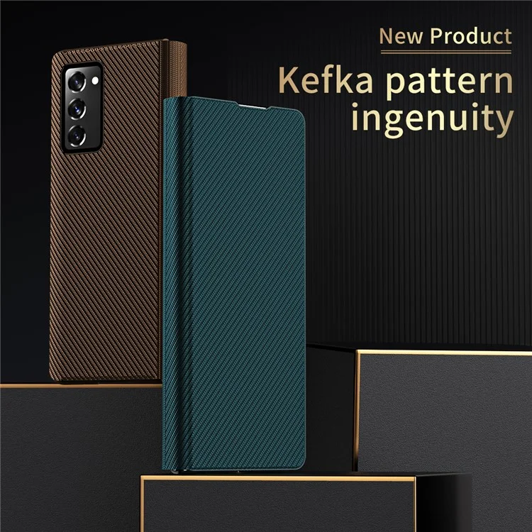 Custodia PC rivestita in pelle PU con texture in fibra di carbonio Kevlar per Samsung Galaxy Z Fold2 5G - Nero