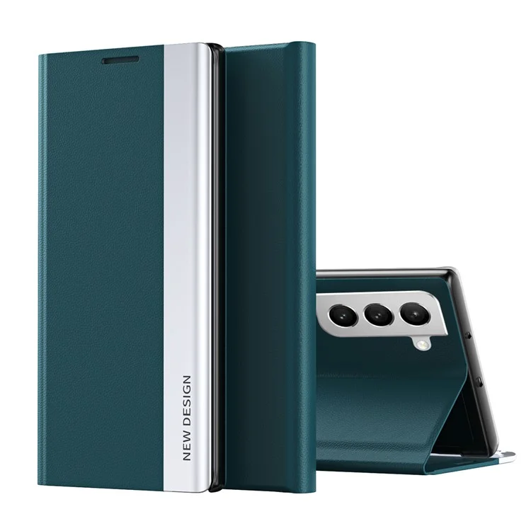 PU Leather Stand Auto Absorption Phone Flip Cover Case for Samsung Galaxy S22+ 5G - Green