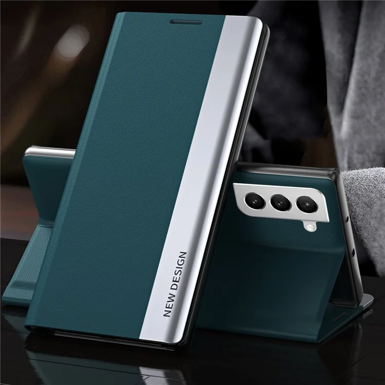 PU Leather Stand Auto Absorption Phone Flip Cover Case for Samsung Galaxy S22+ 5G - Green