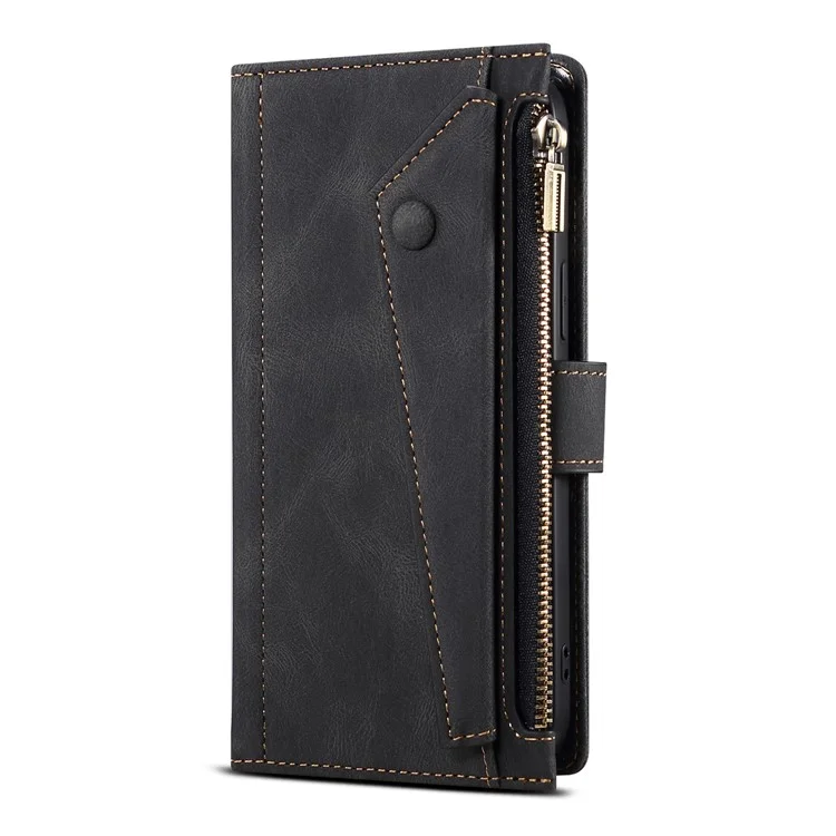Kratzfeste Wallet Design Telefon Flip Case Drop-proof Zip-Tasche Telefonhülle mit Ständer für Samsung Galaxy S22 Ultra 5G - Schwarz