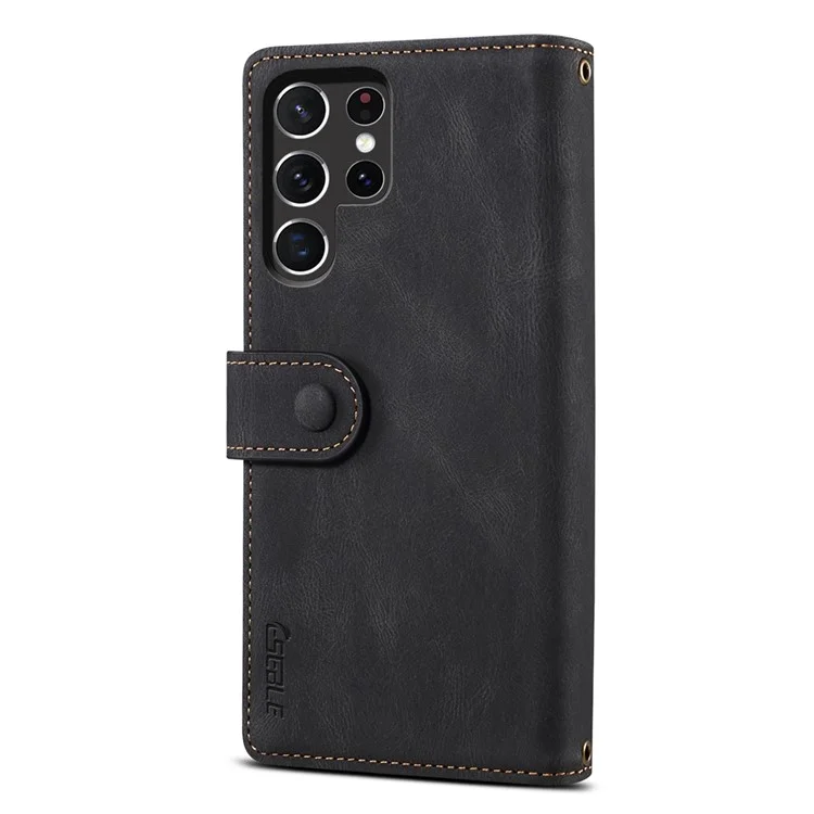 Kratzfeste Wallet Design Telefon Flip Case Drop-proof Zip-Tasche Telefonhülle mit Ständer für Samsung Galaxy S22 Ultra 5G - Schwarz