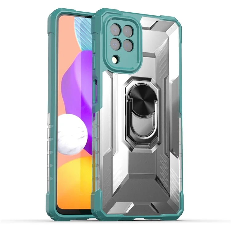 Scield Shield Dual Layer Hybrid Hybrid Hard PC Soft TPU Estojo Protetor À Prova De Choque Com Ring Kickstand Para Samsung Galaxy A22 4G (versão Da UE) / M32 (versão Global) / M22 / F22 - Verde