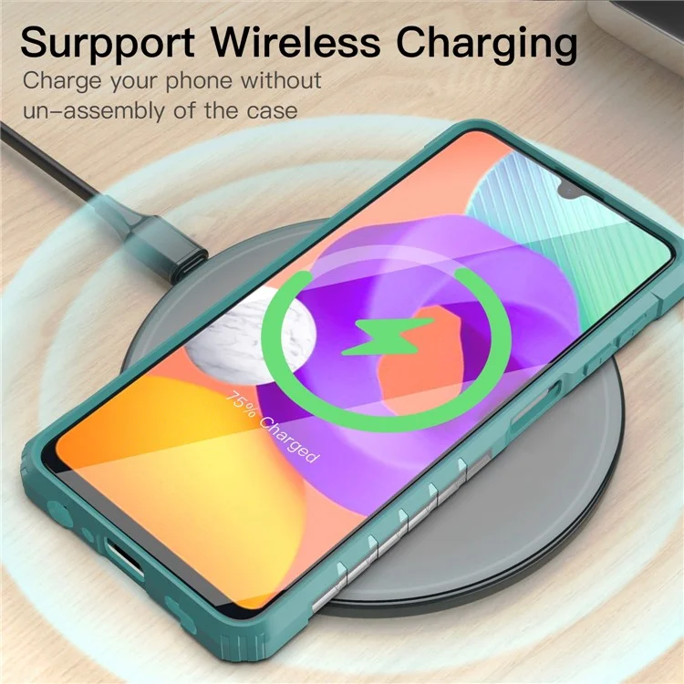 Robustes Shield Dual Layer Hybrid Hard PC Soft TPU Stoßfest Schutzhülle Mit Ring Kickstand Für Samsung Galaxy A22 4G (EU-Version) / M32 (globale Version) / M22 / F22 - Grün