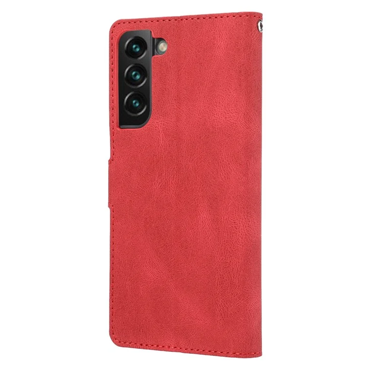 Classic Style Leather Case Magnetic Clasp Wallet Stand Phone Case with Strap for Samsung Galaxy S22+ 5G - Red