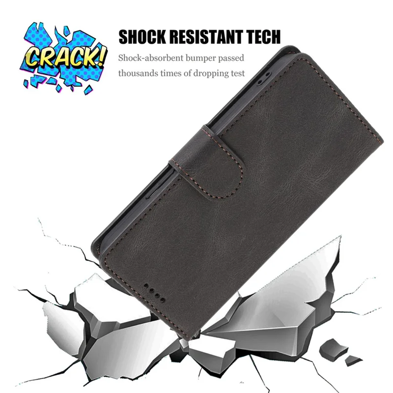 Classic Style Leather Case Magnetic Clasp Wallet Stand Phone Case with Strap for Samsung Galaxy S22+ 5G - Black