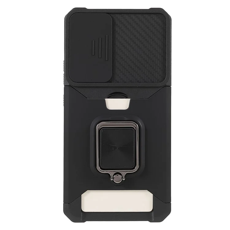 PC + Funda de teléfono TPU 2 en 1 Diseño Soporte para tarjetas y Slider de cámara con placa metálica magnética incorporada + Soporte para Samsung Galaxy S22+ 5G - Negro