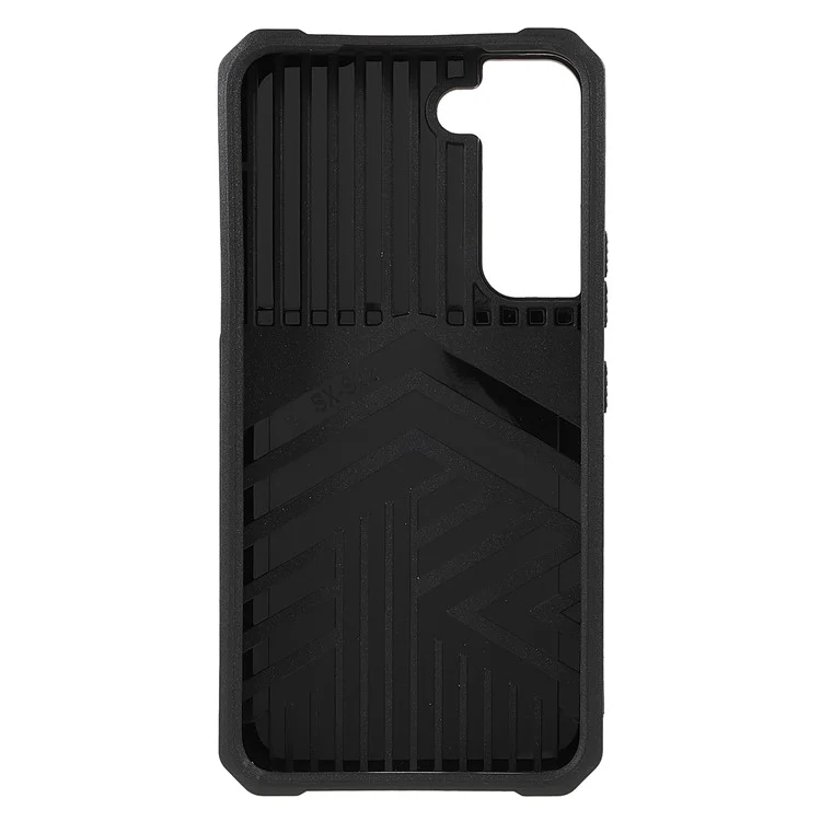 PC + TPU Phone Case with Card Holder and Kickstand + Built-in Magnetic Metal Plate + Camera Slider Drop-Resistant Phone Cover for Samsung Galaxy S22 5G - Black