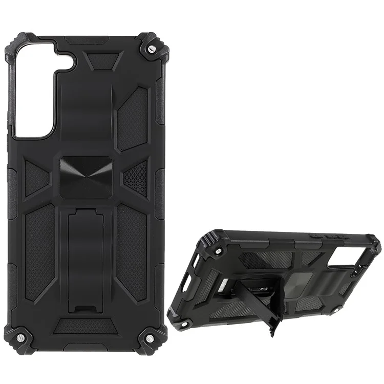 Dual Layer Soft Flexible TPU and Hard PC Cover Anti-Slip Protective Phone Case with Kickstand for Samsung Galaxy S22+ 5G - Black
