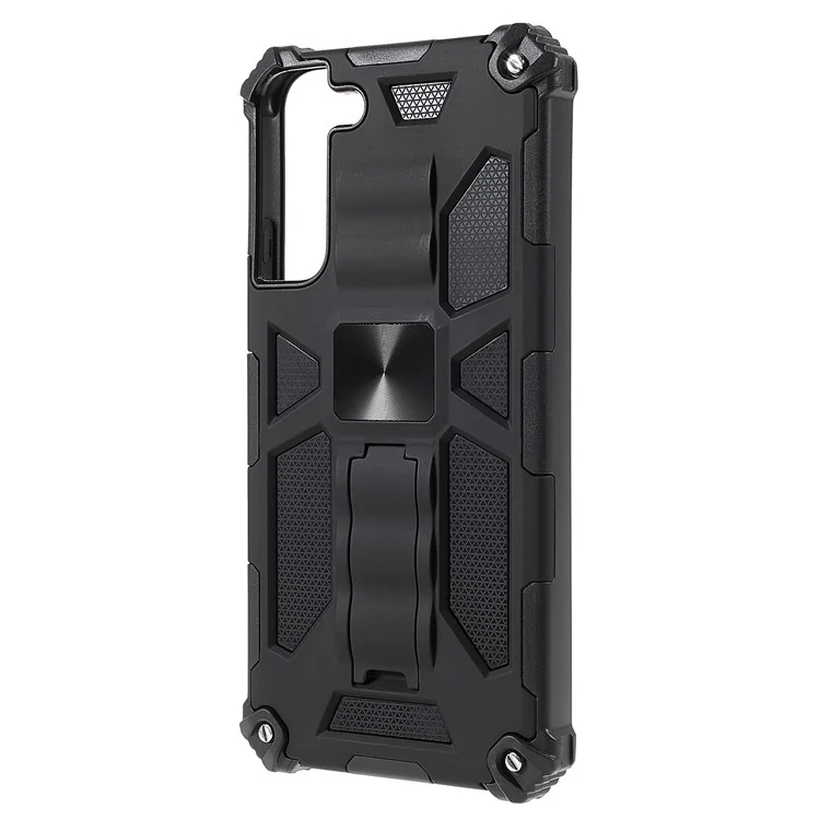 Dual Layer Soft Flexible TPU and Hard PC Cover Anti-Slip Protective Phone Case with Kickstand for Samsung Galaxy S22+ 5G - Black