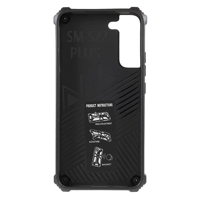 Dual Layer Soft Flexible TPU and Hard PC Cover Anti-Slip Protective Phone Case with Kickstand for Samsung Galaxy S22+ 5G - Black