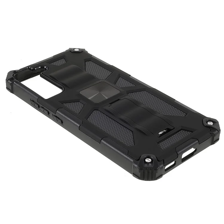Dual Layer Soft Flexible TPU and Hard PC Cover Anti-Slip Protective Phone Case with Kickstand for Samsung Galaxy S22+ 5G - Black