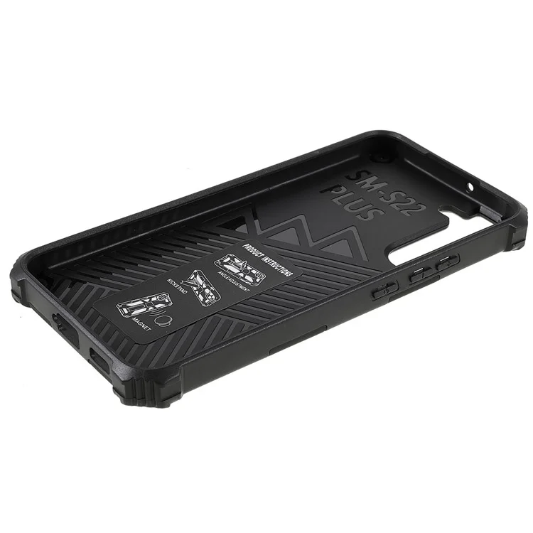 Dual Layer Soft Flexible TPU and Hard PC Cover Anti-Slip Protective Phone Case with Kickstand for Samsung Galaxy S22+ 5G - Black