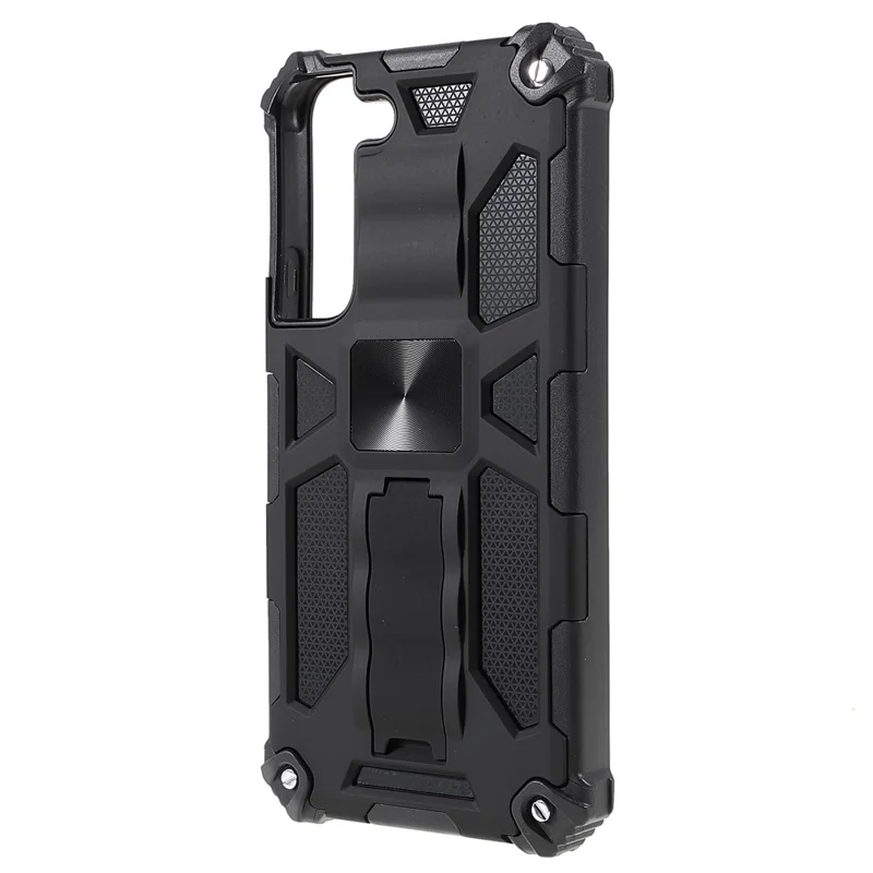 Car Mount Kickstand Dual Layer Shock-Absorption PC+TPU Armor Protective Phone Case for Samsung Galaxy S22 5G 5G - Black