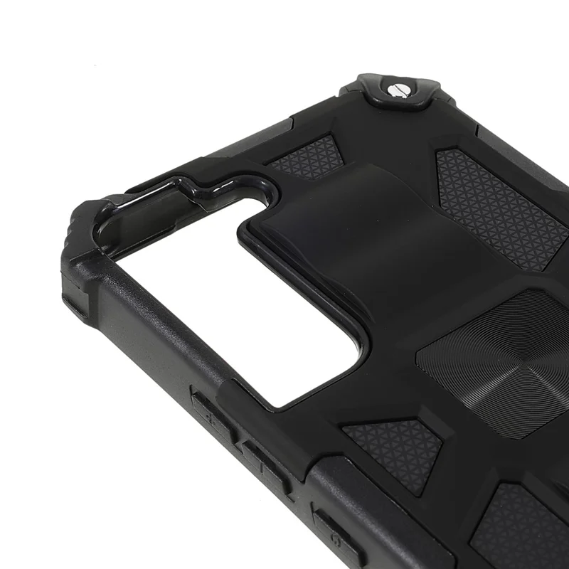 Car Mount Kickstand Dual Layer Shock-Absorption PC+TPU Armor Protective Phone Case for Samsung Galaxy S22 5G 5G - Black