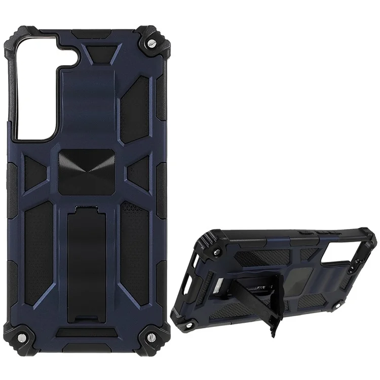 Car Mount Kickstand Dual Layer Shock-Absorption PC+TPU Armor Protective Phone Case for Samsung Galaxy S22 5G 5G - Blue