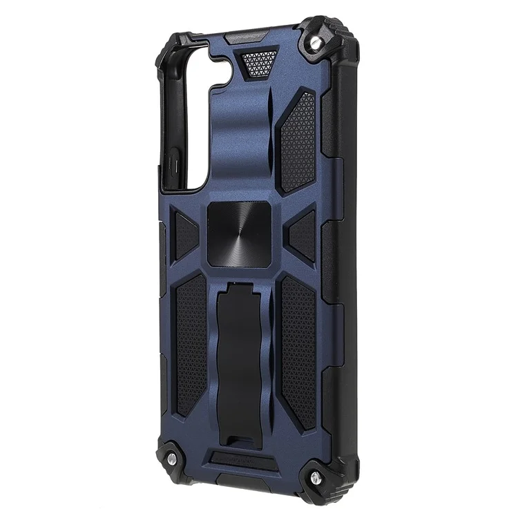 Car Mount Kickstand Dual Layer Shock-Absorption PC+TPU Armor Protective Phone Case for Samsung Galaxy S22 5G 5G - Blue