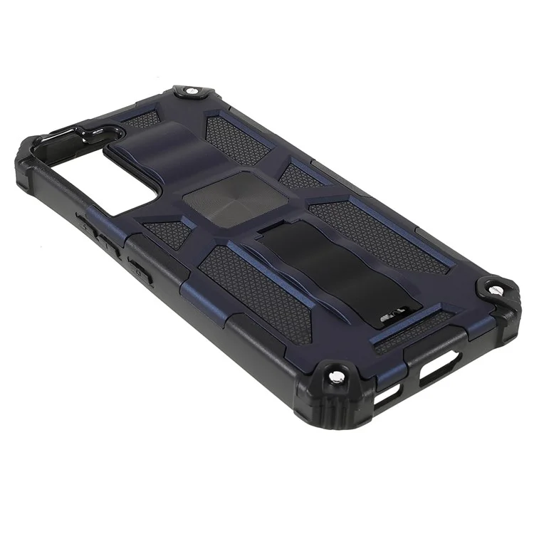Car Mount Kickstand Dual Layer Shock-Absorption PC+TPU Armor Protective Phone Case for Samsung Galaxy S22 5G 5G - Blue