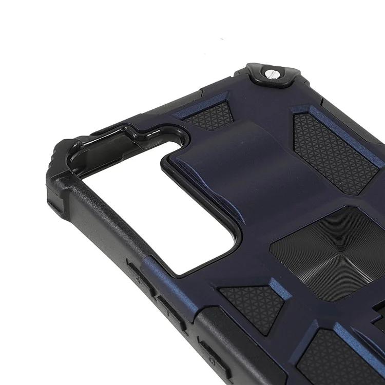 Car Mount Kickstand Dual Layer Shock-Absorption PC+TPU Armor Protective Phone Case for Samsung Galaxy S22 5G 5G - Blue