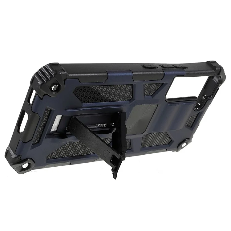 Car Mount Kickstand Dual Layer Shock-Absorption PC+TPU Armor Protective Phone Case for Samsung Galaxy S22 5G 5G - Blue
