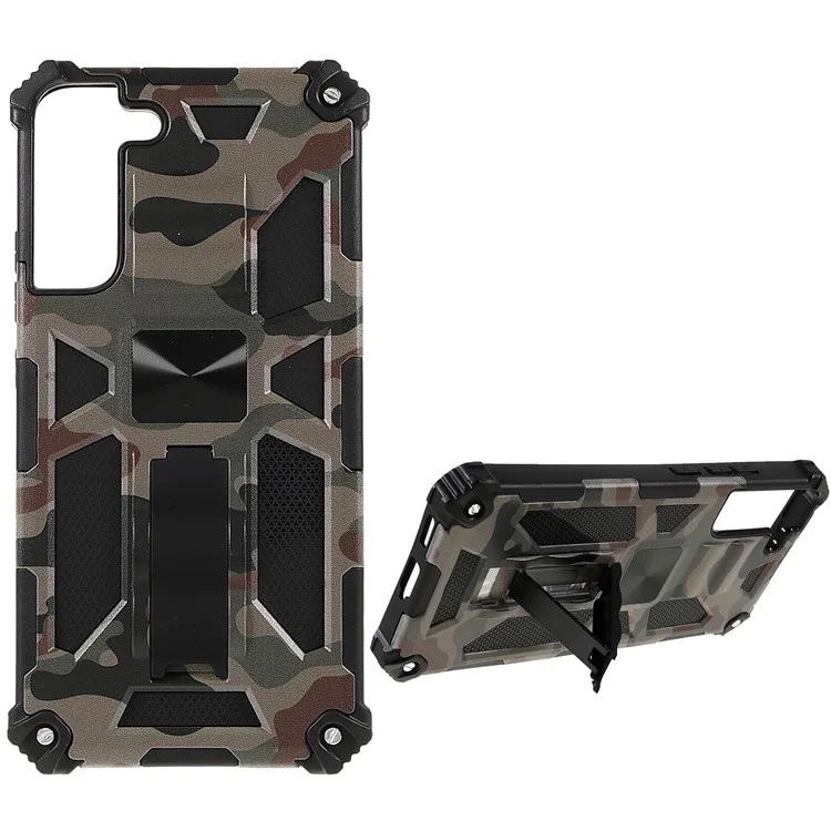 Hybrid PC+TPU Camouflage Cover con Supporto per Samsung Galaxy S22+ 5G - Verde Militare