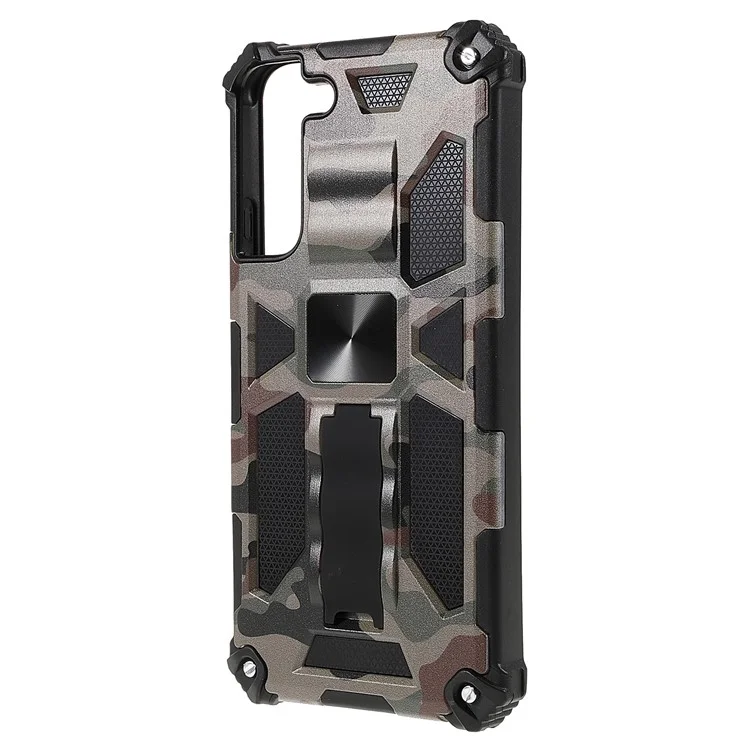 Hybrid PC+TPU Camouflage Cover con Supporto per Samsung Galaxy S22+ 5G - Verde Militare