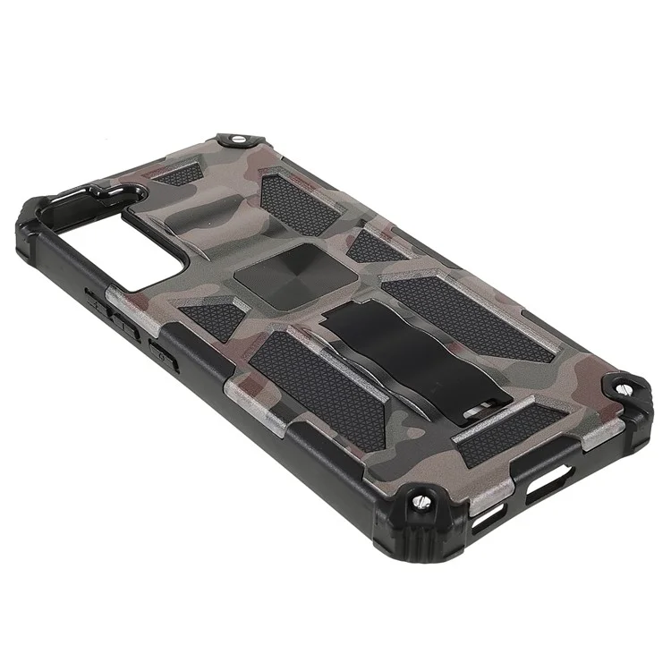 Hybrid PC+TPU Camouflage Cover con Supporto per Samsung Galaxy S22+ 5G - Verde Militare
