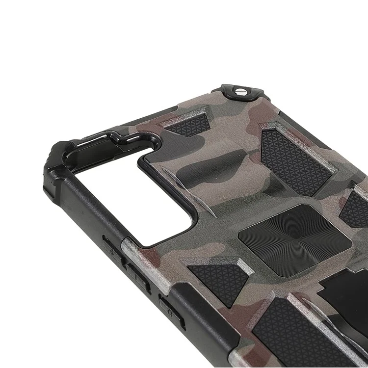 Hybrid PC+TPU Camouflage Cover con Supporto per Samsung Galaxy S22+ 5G - Verde Militare