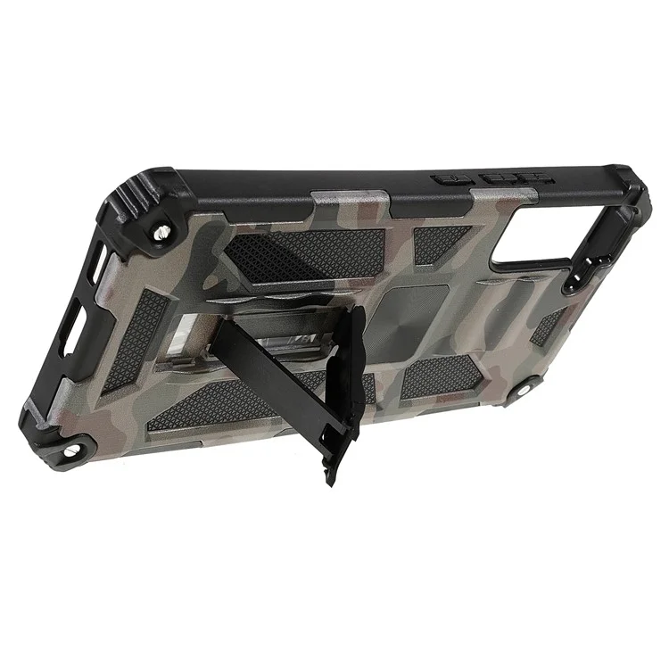 Hybrid PC+TPU Camouflage Cover con Supporto per Samsung Galaxy S22+ 5G - Verde Militare