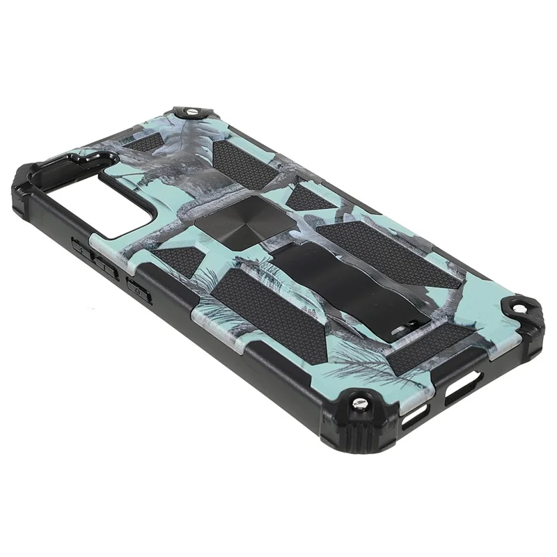 Military Grade Armor Hybrid PC+TPU Shockproof Camouflage Cover with Kickstand for Samsung Galaxy S22+ 5G - Mint Green